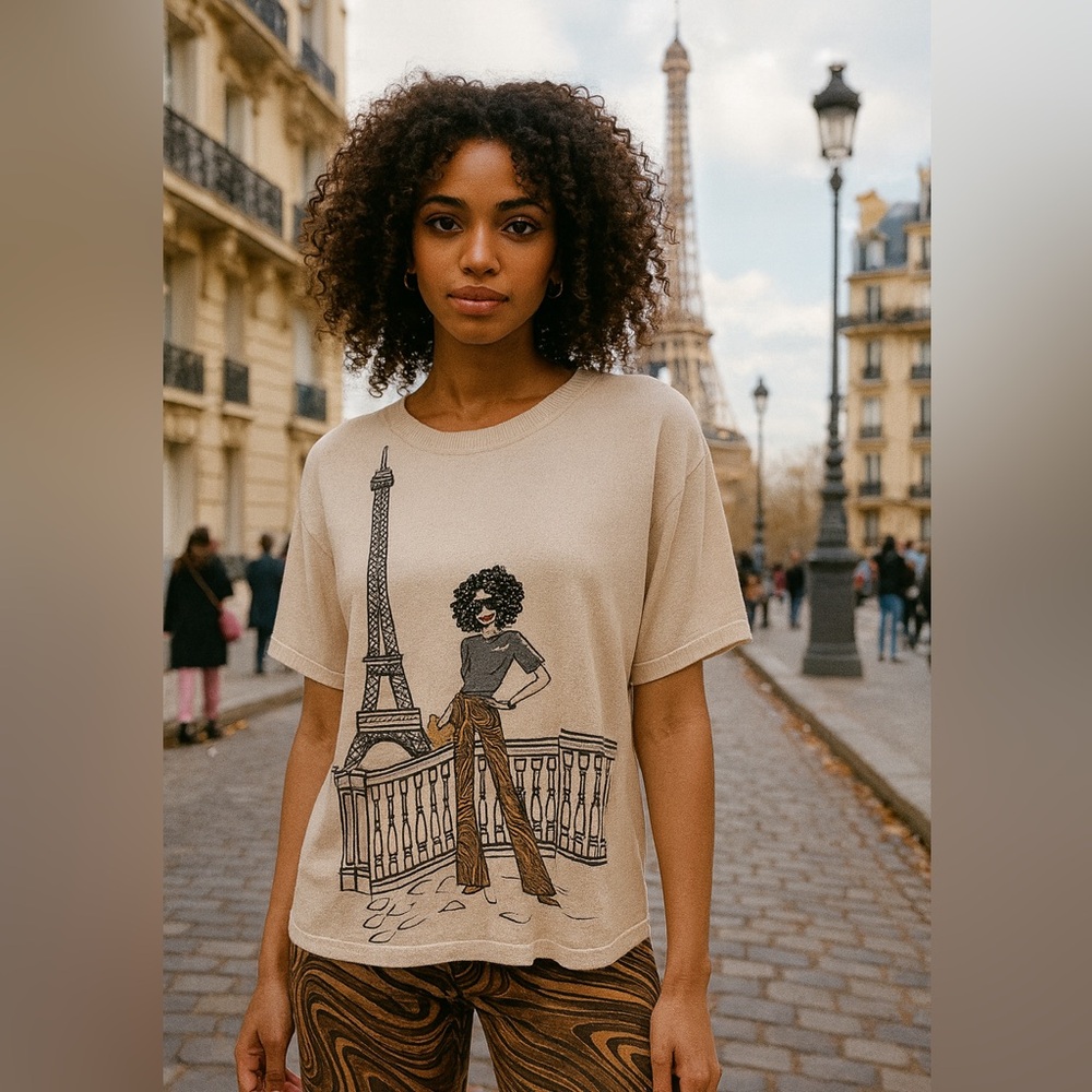 Stylish Cream Sweater with Eiffel‎ Tower Design